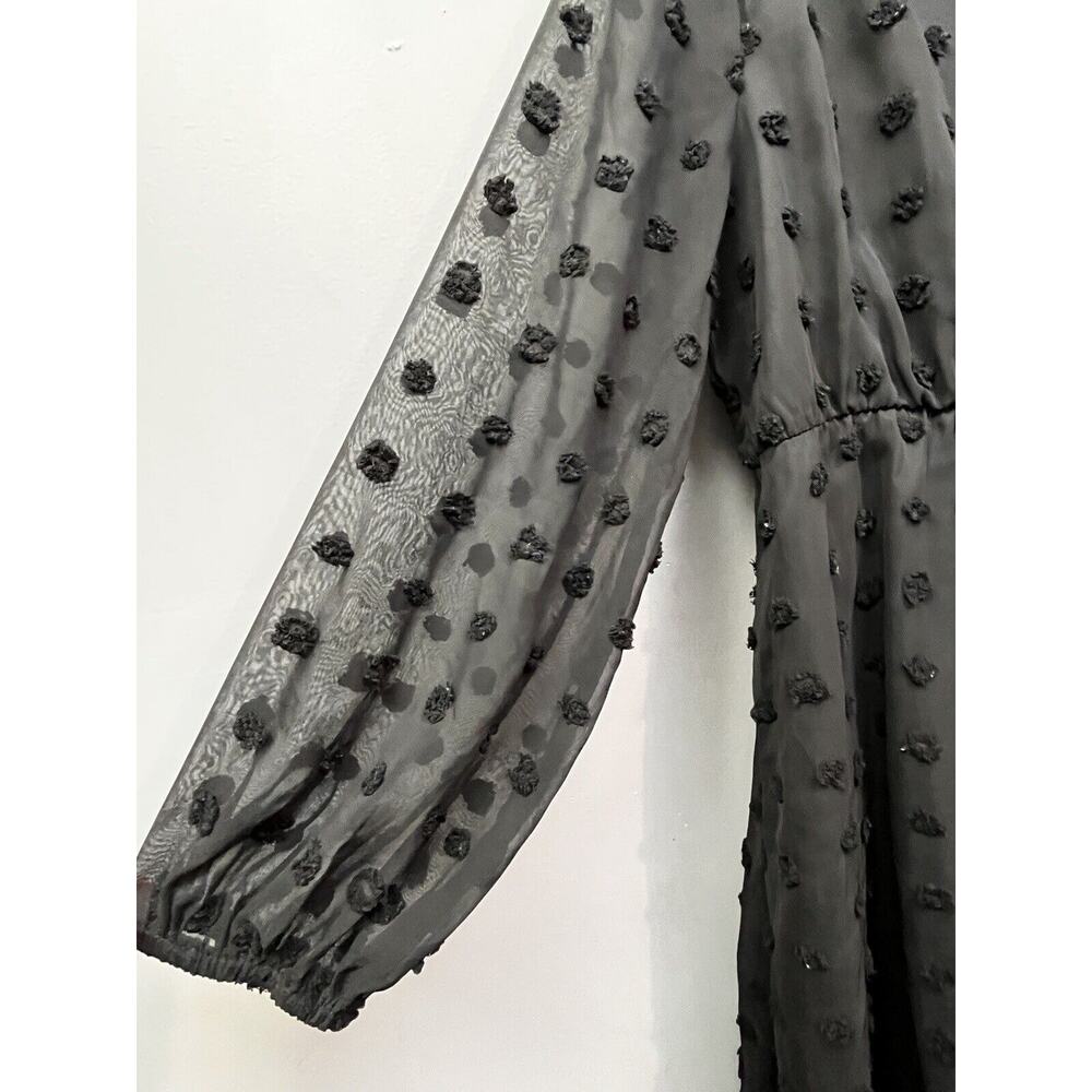 SHEIN Black Swiss Dot Long Sleeve Midi Dress - Picture 7 of 8